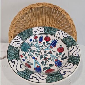 Cinici Iznik Handmade Turkish Ceramic Bowl Wall Plate 12 Inch Floral Signed